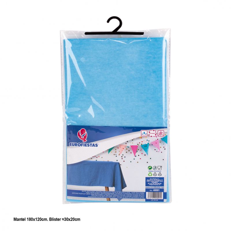 mantel plastico impermeable reusable efecto textil 180x120cm azul