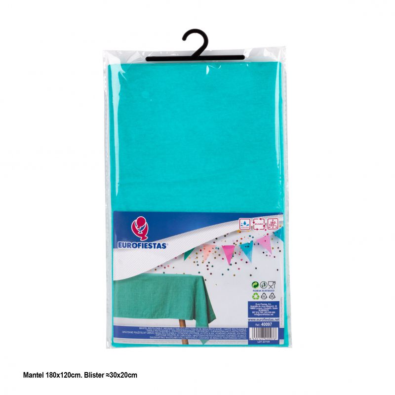 mantel plastico impermeable reusable efecto textil 180x120cm verde agu