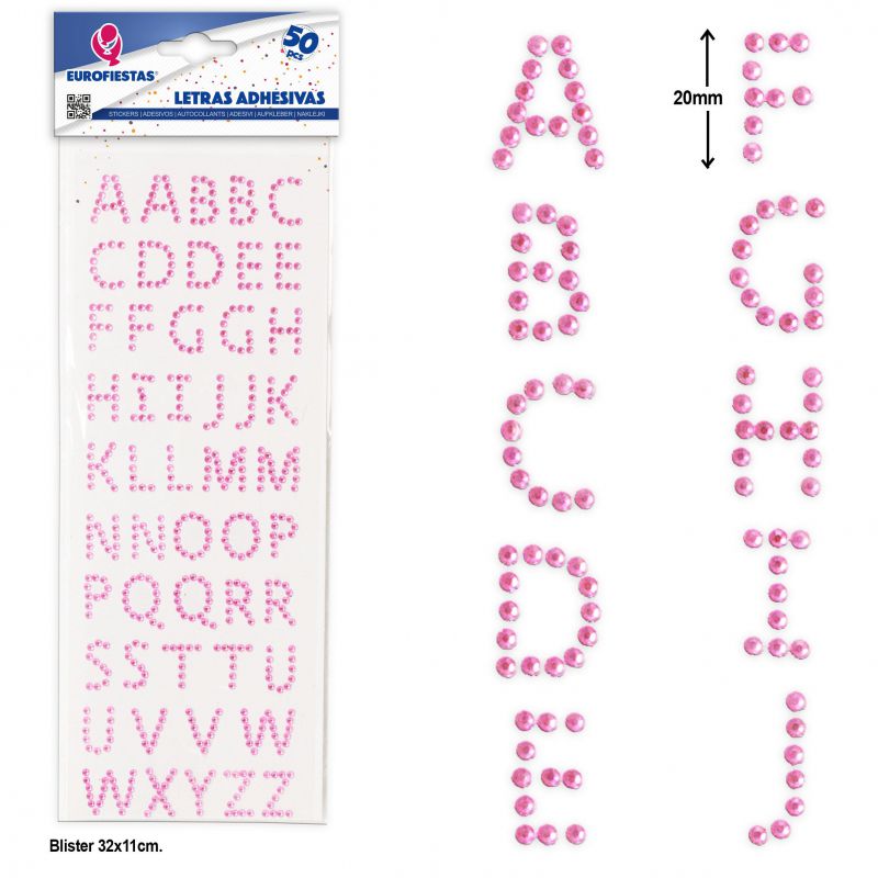 50 letras adhesivas rosa