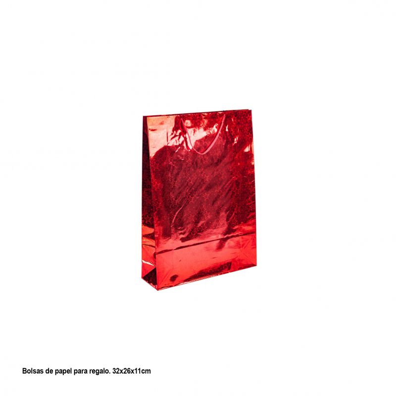bolsa regalo rojo metalizado estrellitas 32x26x11cm med