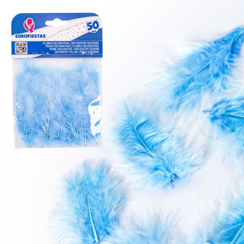 plumas decorativas 6-10cm 50pcs azul celeste