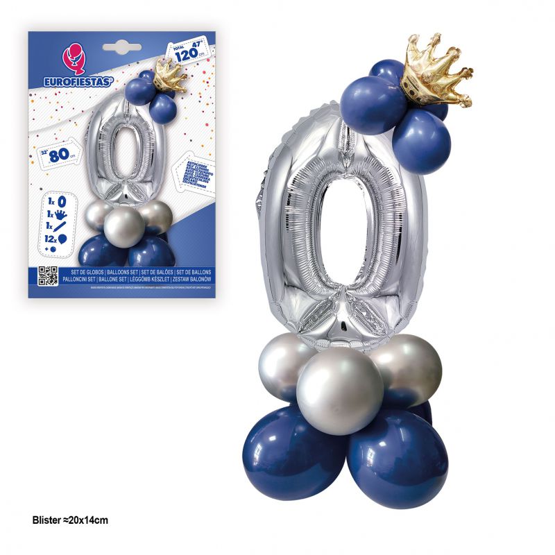 set globo foil corona 80cm 0  plata-azul