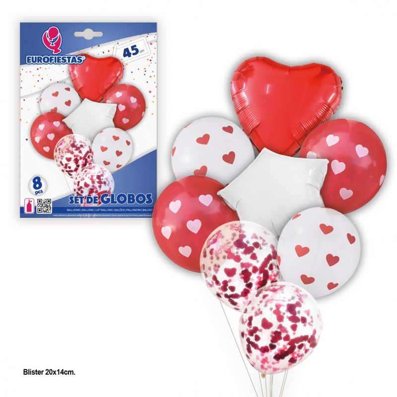 set globos corazones rosa y confeti