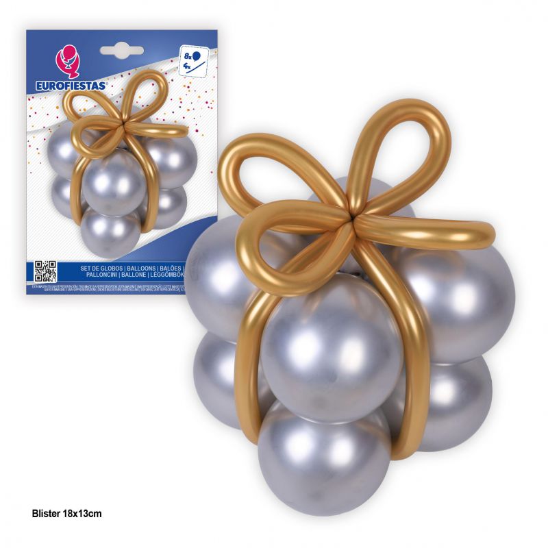 globos forma regalo plata lazo oro