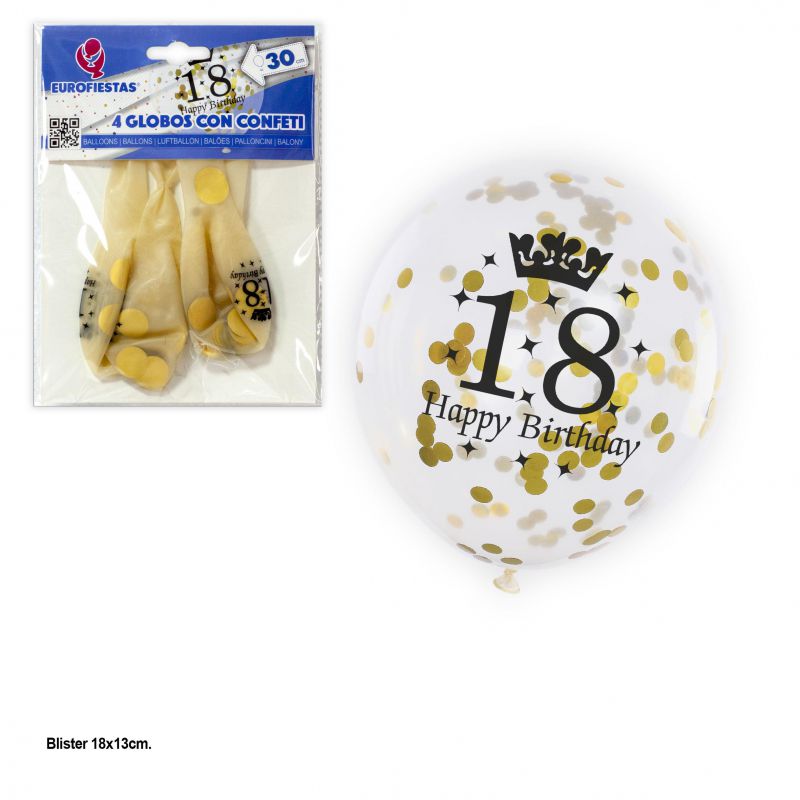 globo transparente confeti oro *4 ·18th birthday·