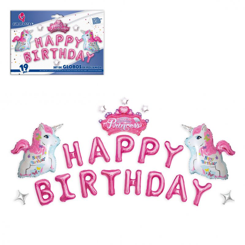set globos foil happy birthday unicornio