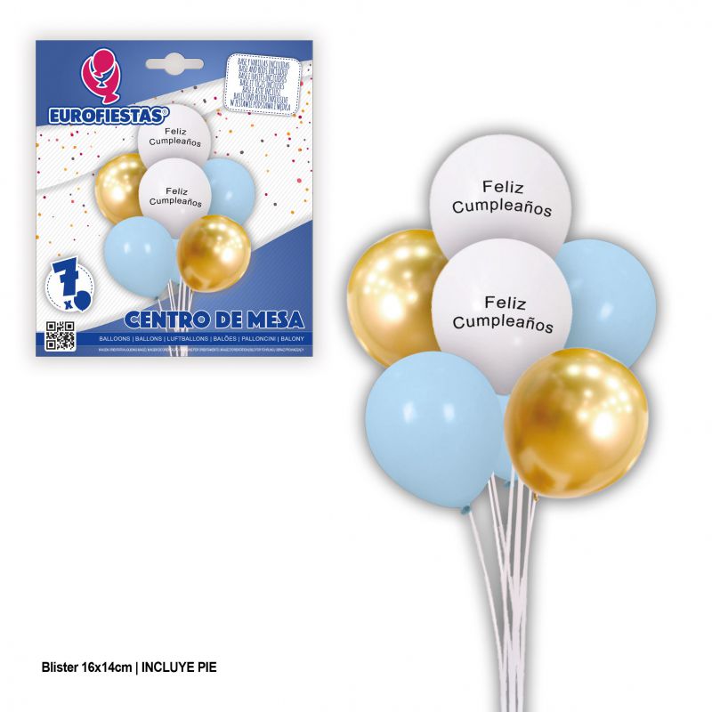 set globos feliz cumpleaños blanco-azul-oro