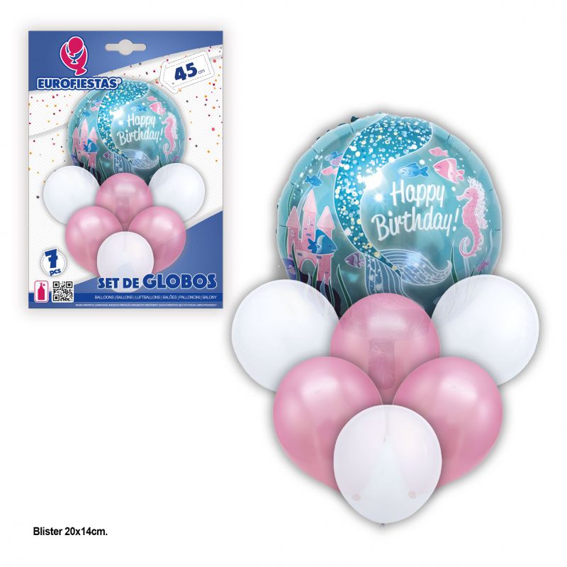 set globos happy  birthday sirena oro-rosa