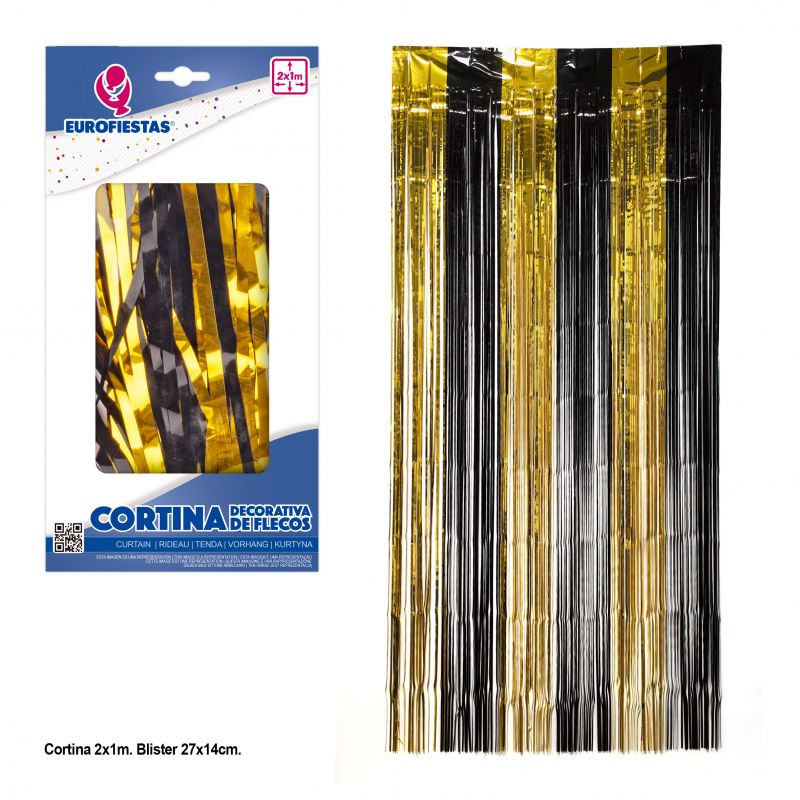 cortina decorativa oro y negro 2x1m