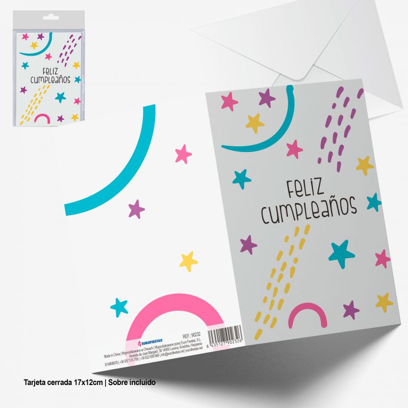 tarjeta felicitacion feliz cumple estrellas colores informal