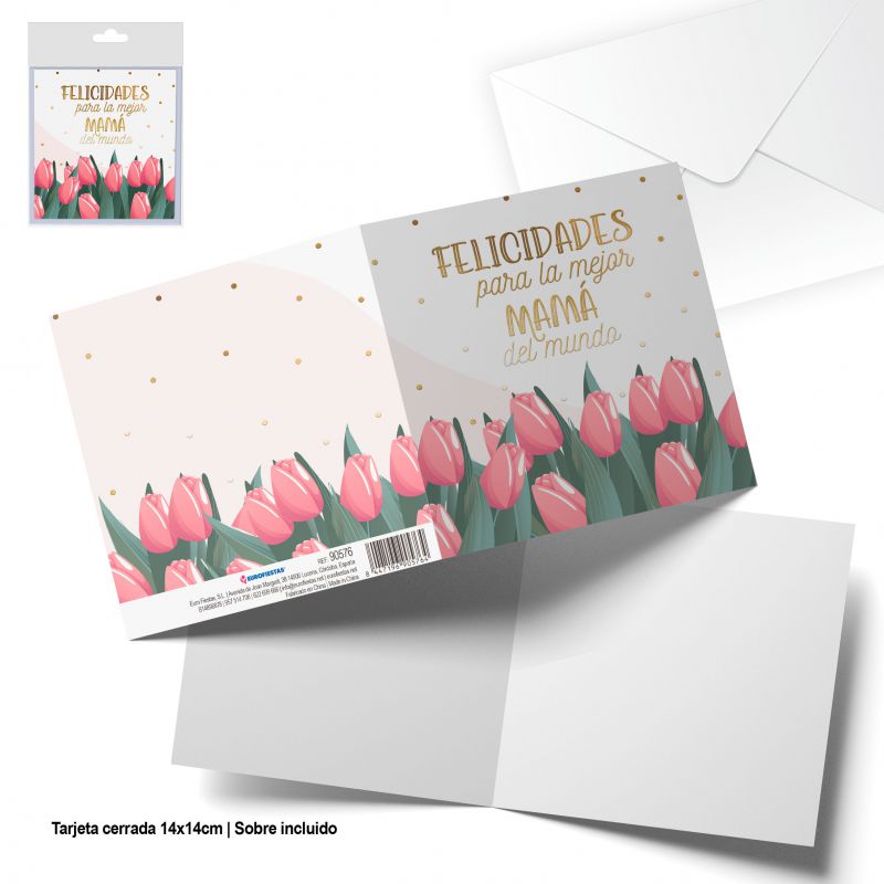 tarjeta felicitacion cuadrada felicidades mejor mama del mundo rosas o