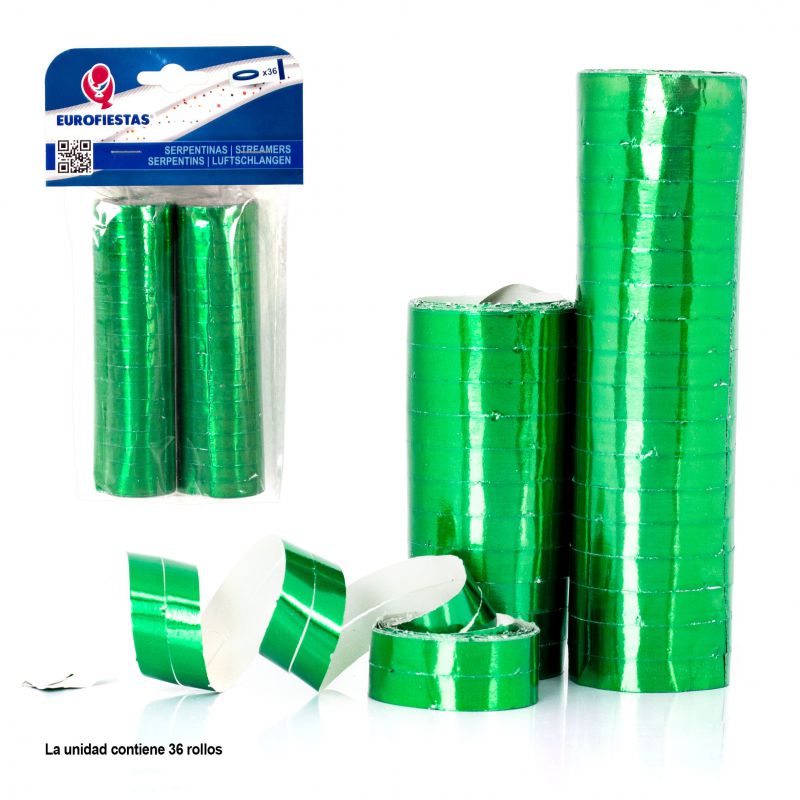 serpentinas 36 rollos metalizadas verde