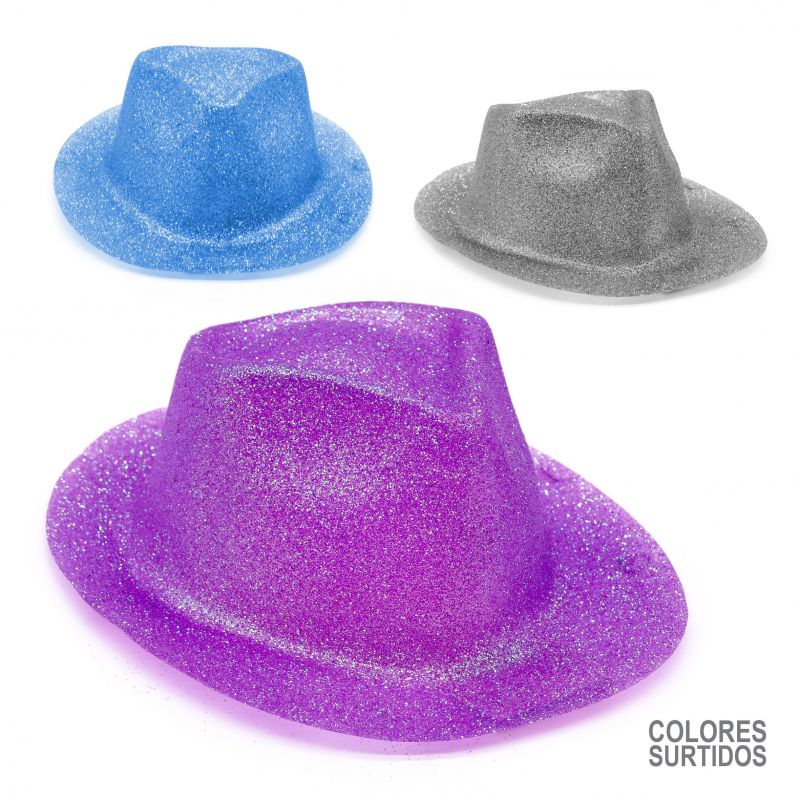 sombrero de gangster de plástico con purpurina