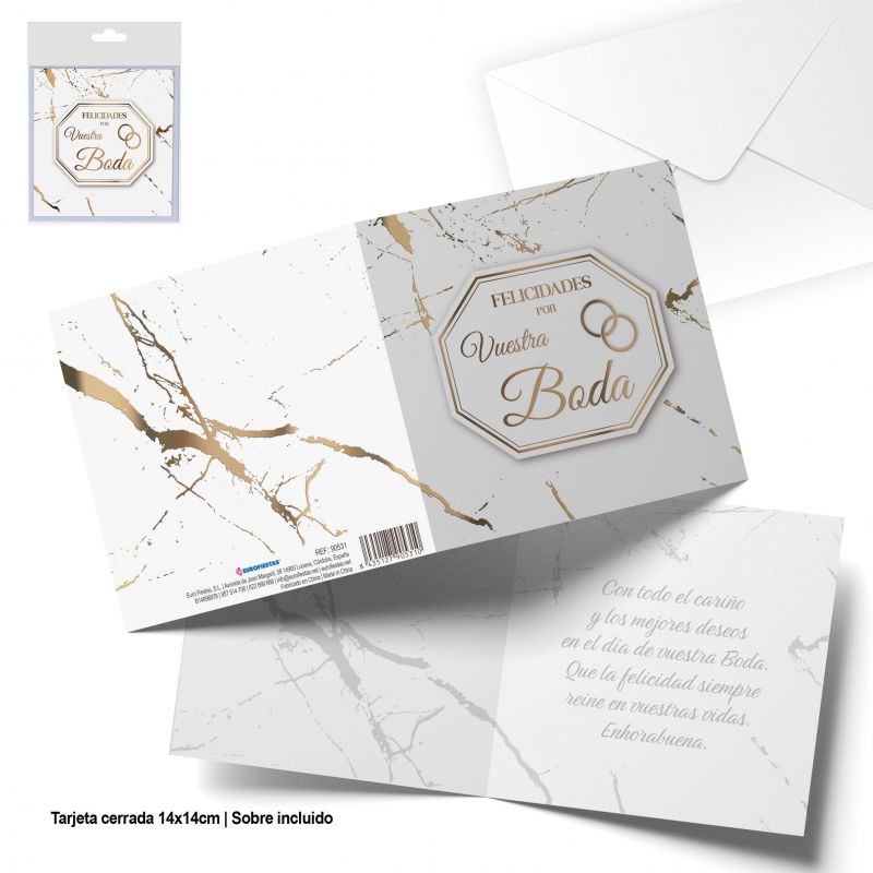 tarjeta felicitacion boda cuadrada marmol blanco