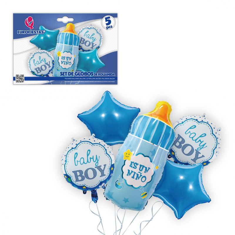 set globos foil baby boy biberon