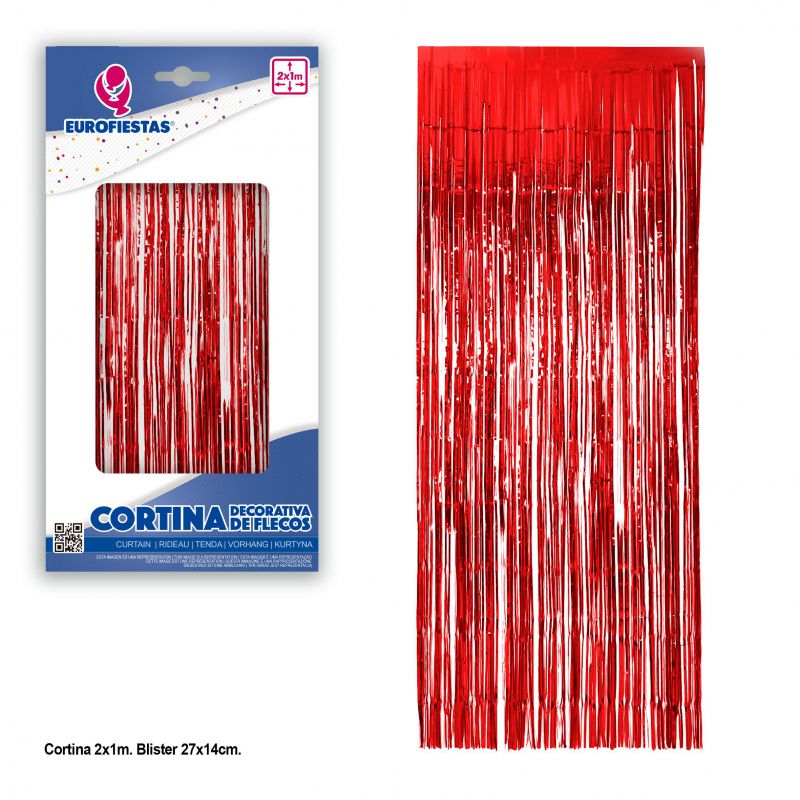 cortina decorativa flecos rojo