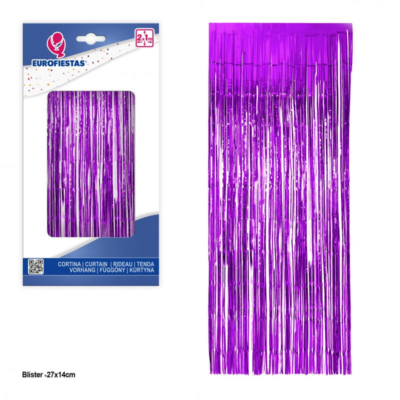 cortina decorativa flecos purpura