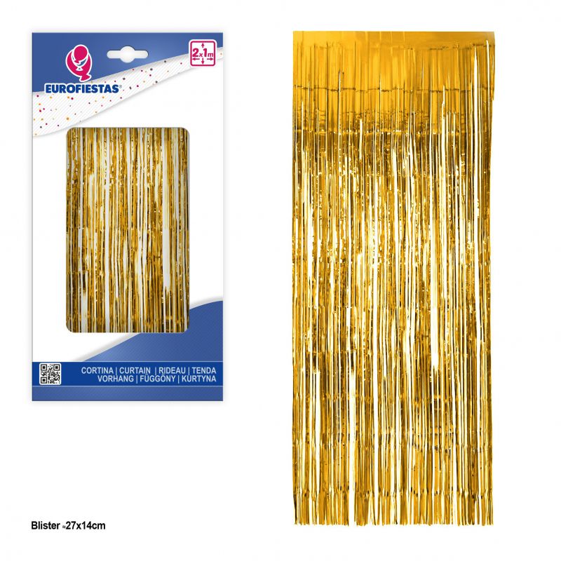 cortina decorativa flecos oro