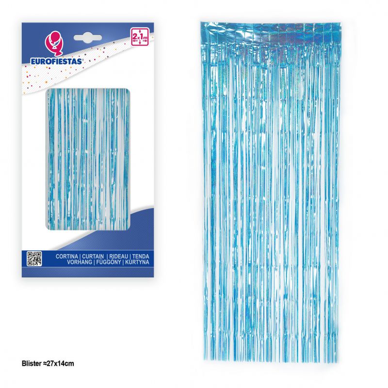 cortina flecos 2x1 puntitos azul