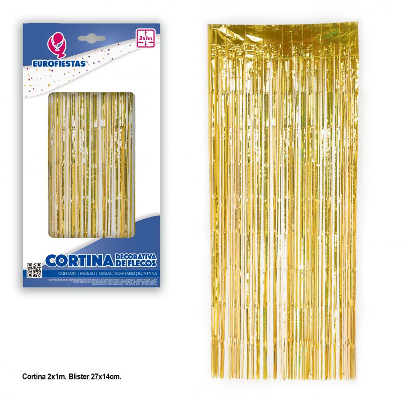 cortina flecos 2x1 puntitos oro