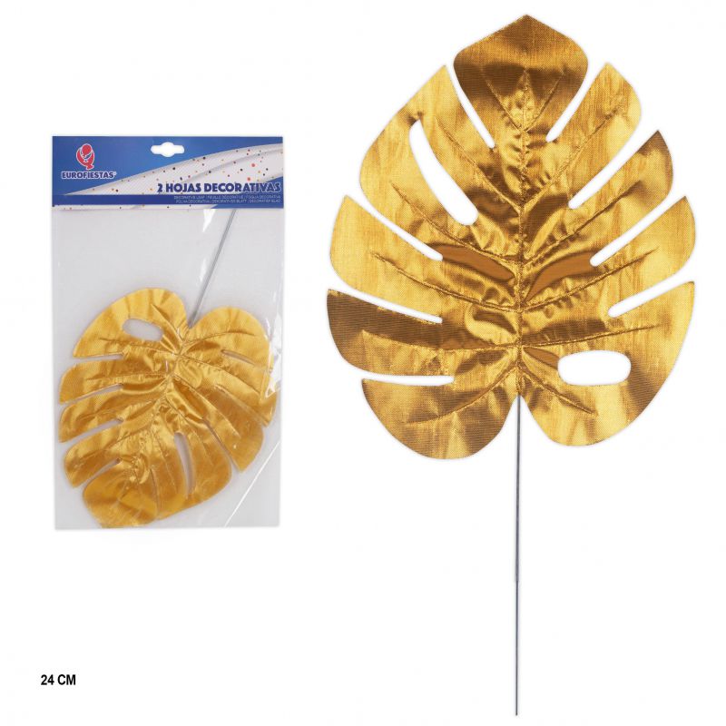 hoja decorativa tropical 23 cm oro