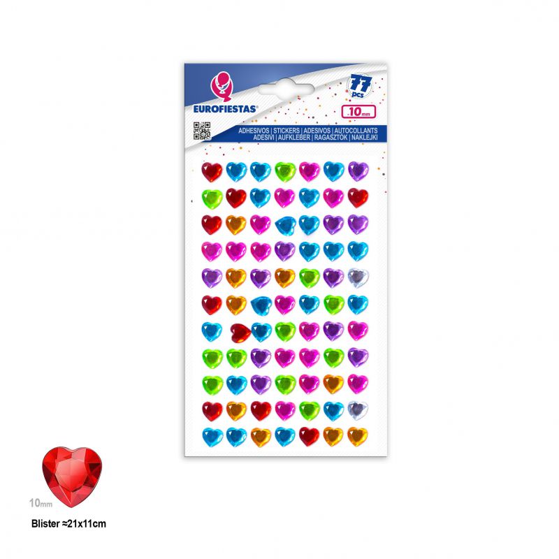 77 corazones adhesivos med color