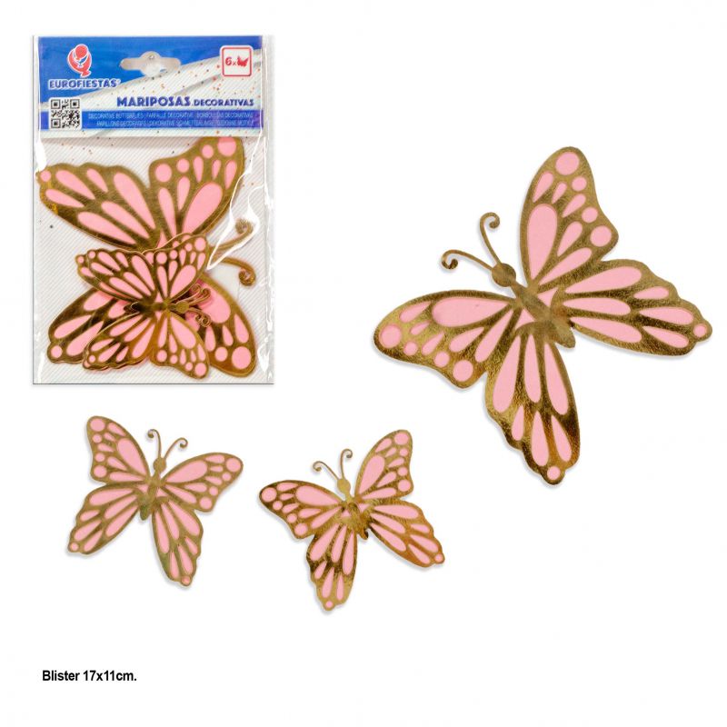 mariposas*6 oro metalizado alas rosas