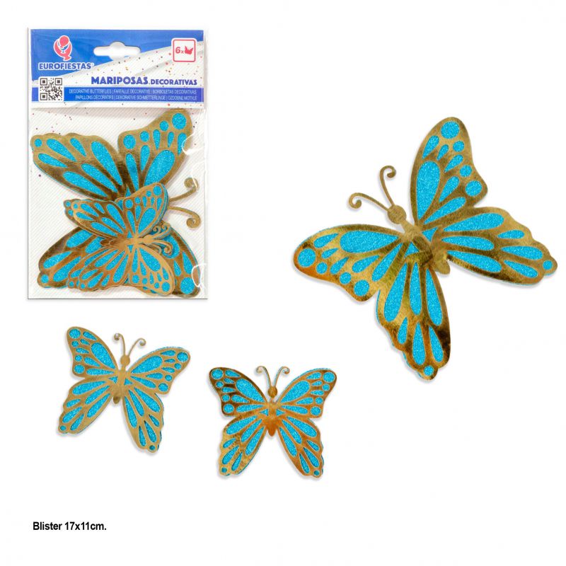 mariposas*6 oro metalizado alas azules