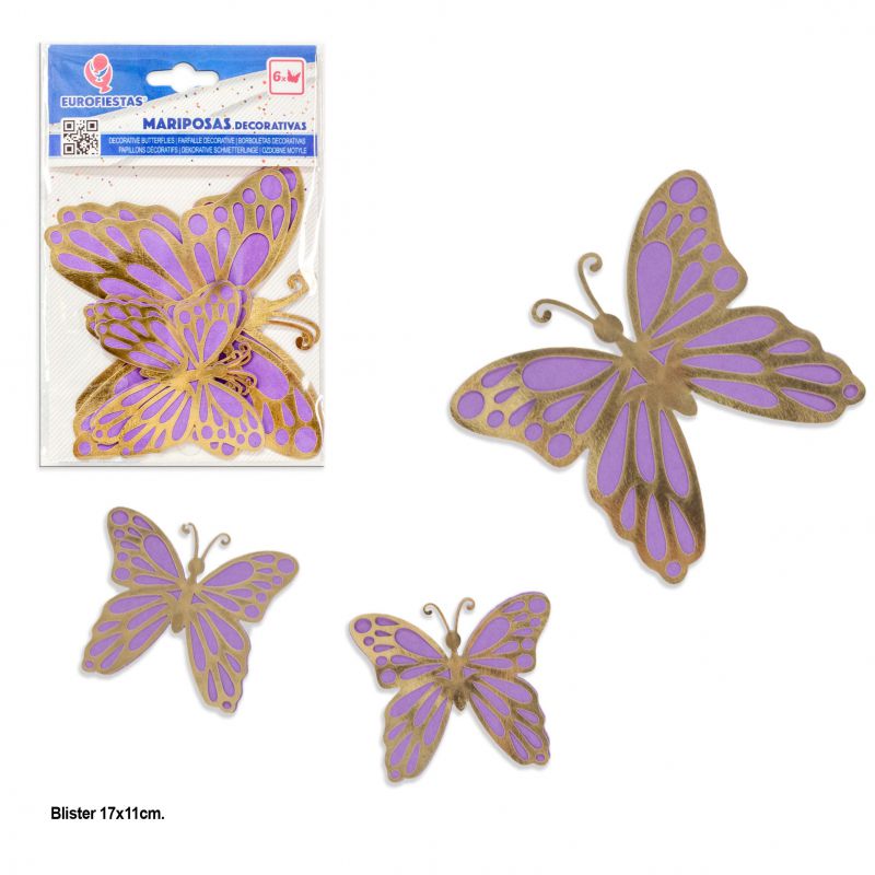 mariposas*6 oro metalizado alas lila