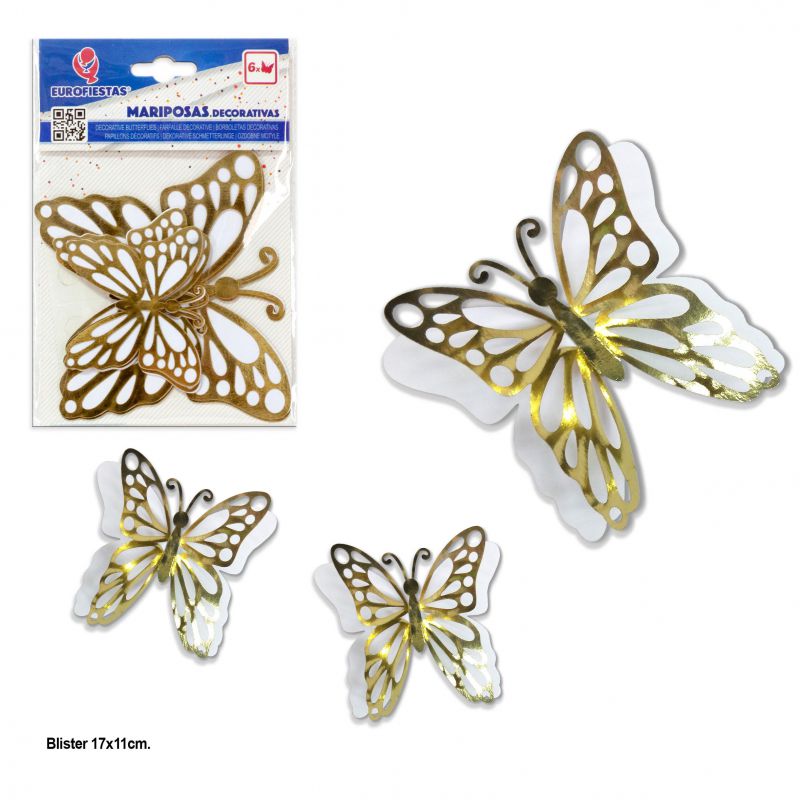 mariposas*6 oro metalizado alas blancas