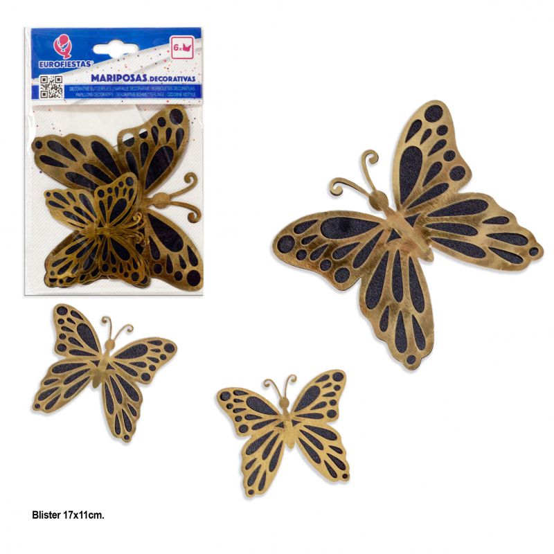 mariposas*6 oro metalizado alas negra