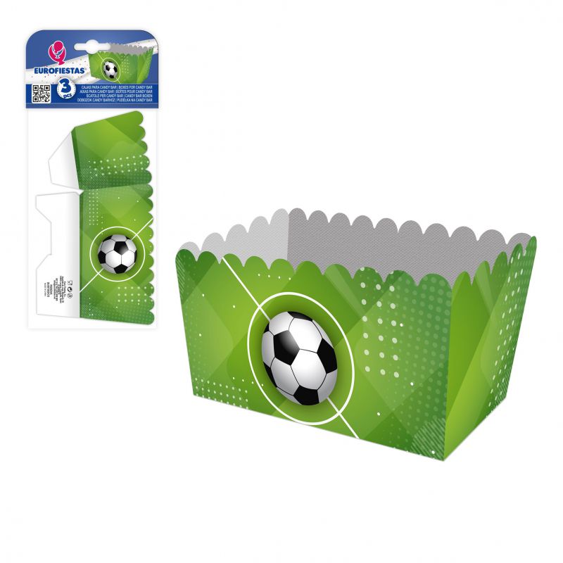 caja palomitas rectangular col futbol balon sobre cesped