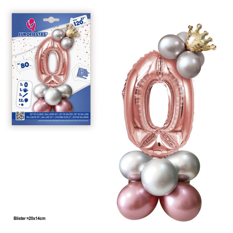 set globo foil corona 80cm 0 plata-rosa