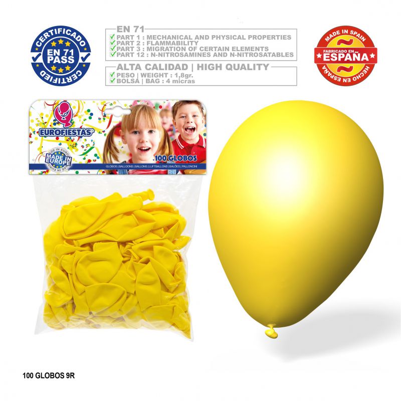 globo amarillo 9r 100 unidades