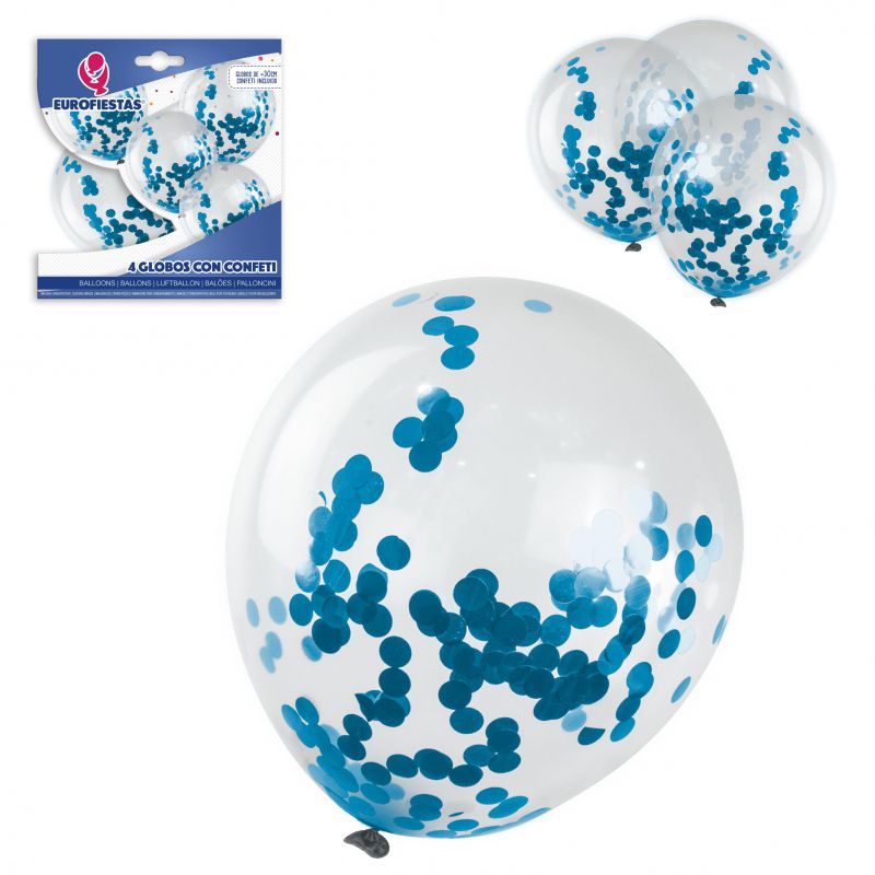 globos latex con confeti*4 azul
