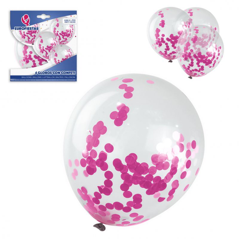 globos latex con confeti*4 rosa