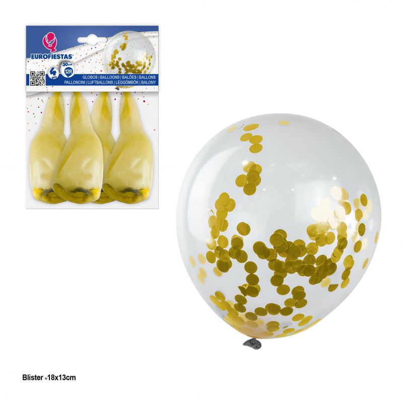 globos latex con confeti*4 oro