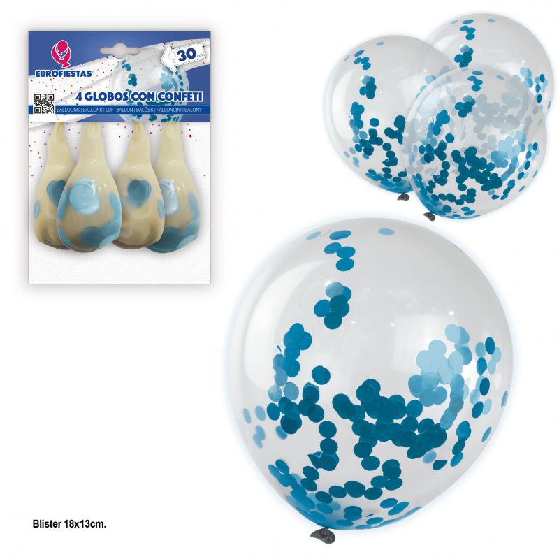 globos *4 con confeti papel azul