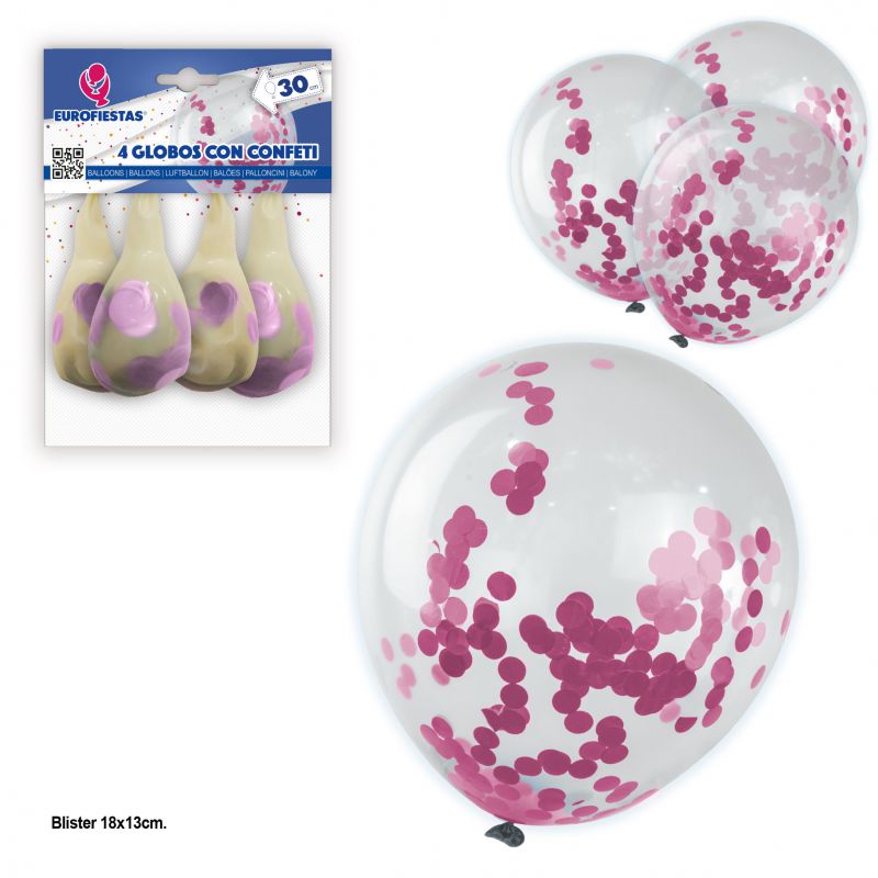 globos *4 con confeti papel rosa