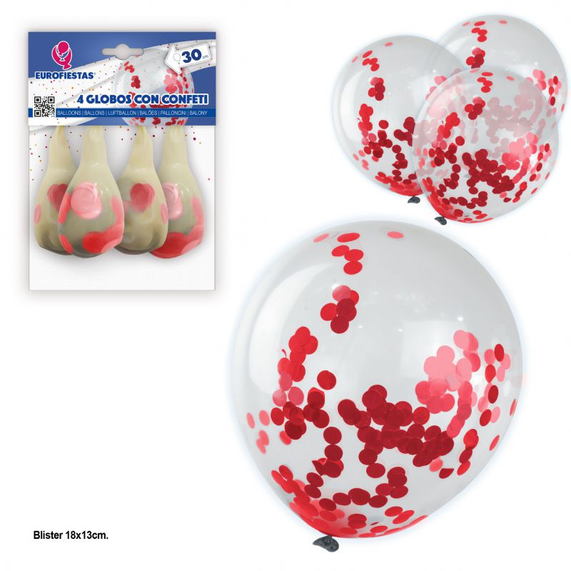 globos *4 con confeti papel rojo