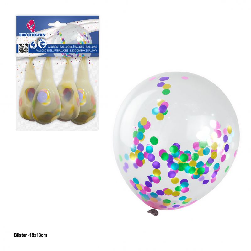 globos *4 con confeti metalizado colores