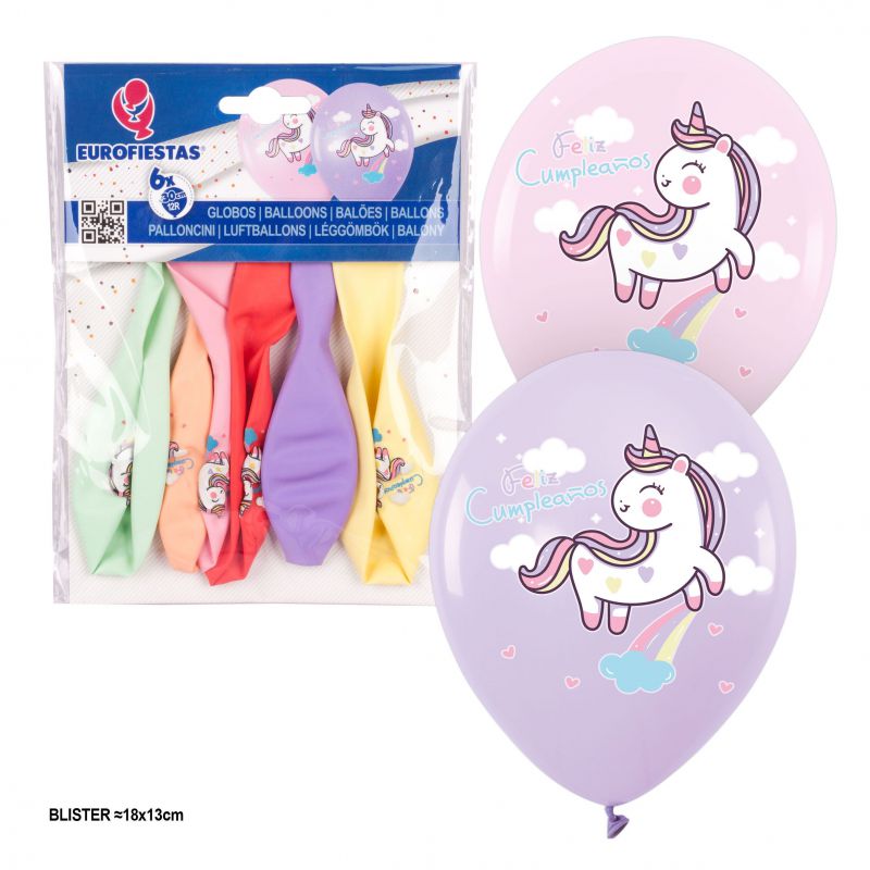 globos *6 impresos colores pastel feliz cumple unicornio