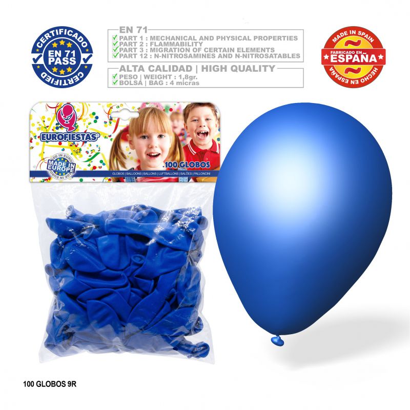 globo azul medio 9r 100 unidades