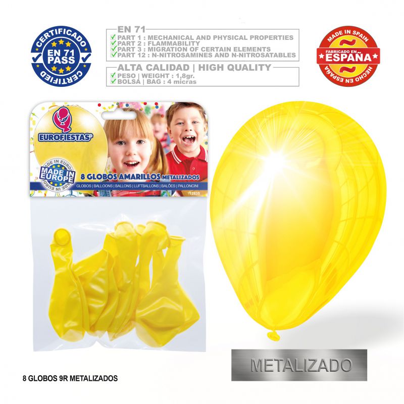 globo metalizado amarillo 9r 8 unidades