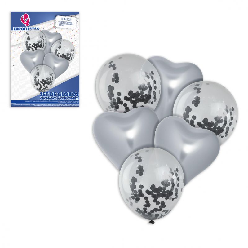 set globos cromo corazon plata