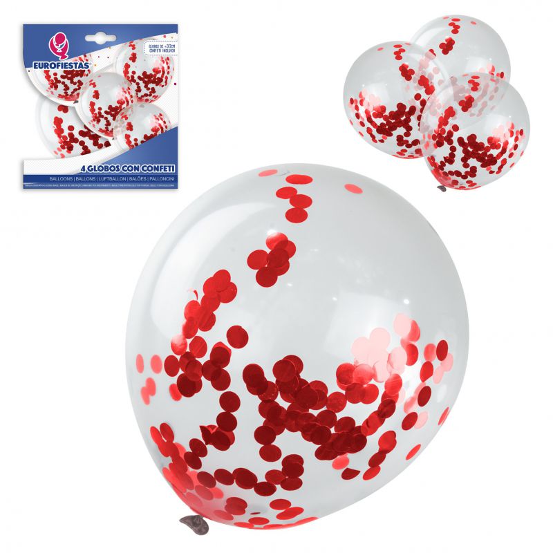 globos latex con confeti*4 rojo