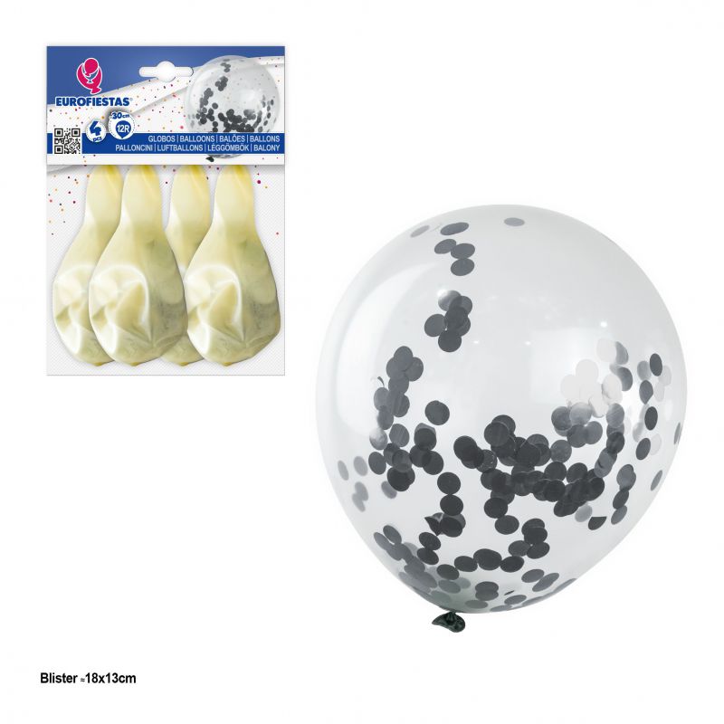 globos latex con confeti*4 plata