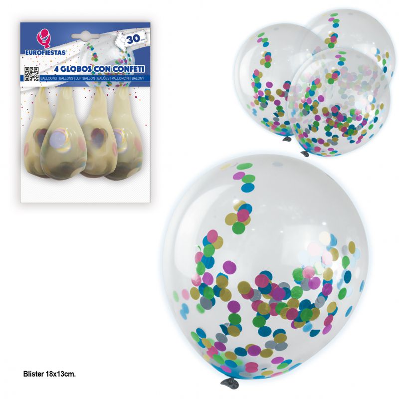 globos *4 con confeti papel colores