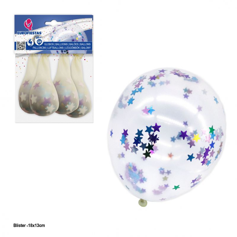 globos *4 con confeti metalizado estrellas colores