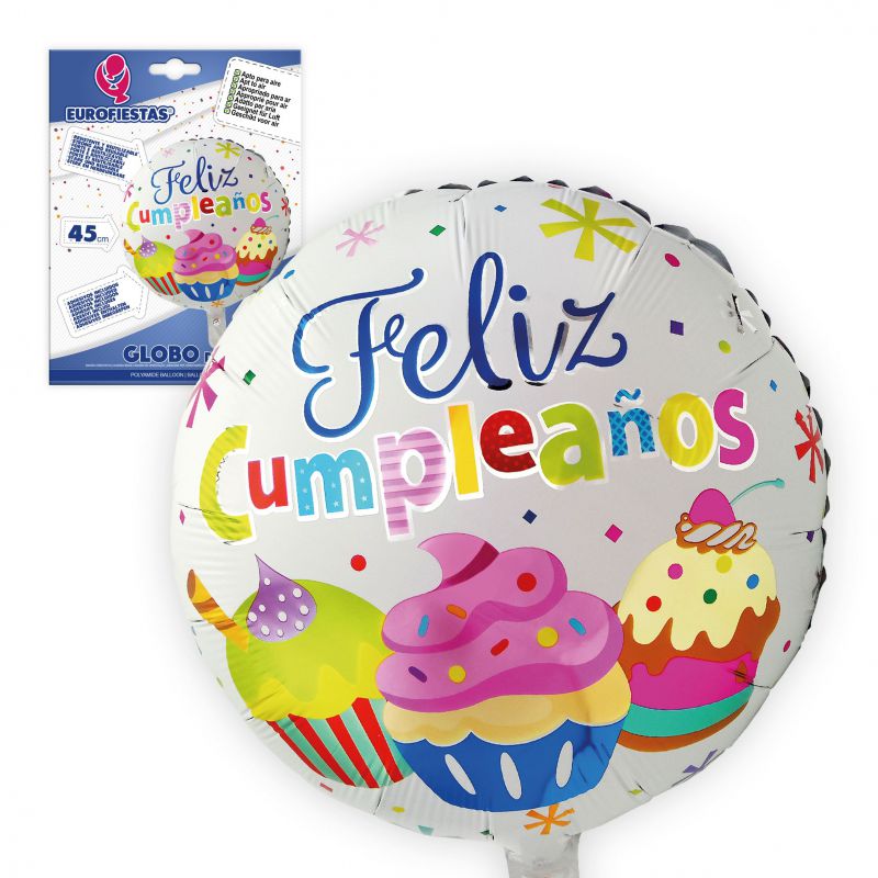 globo poliamida feliz cumpleaños cupcakes